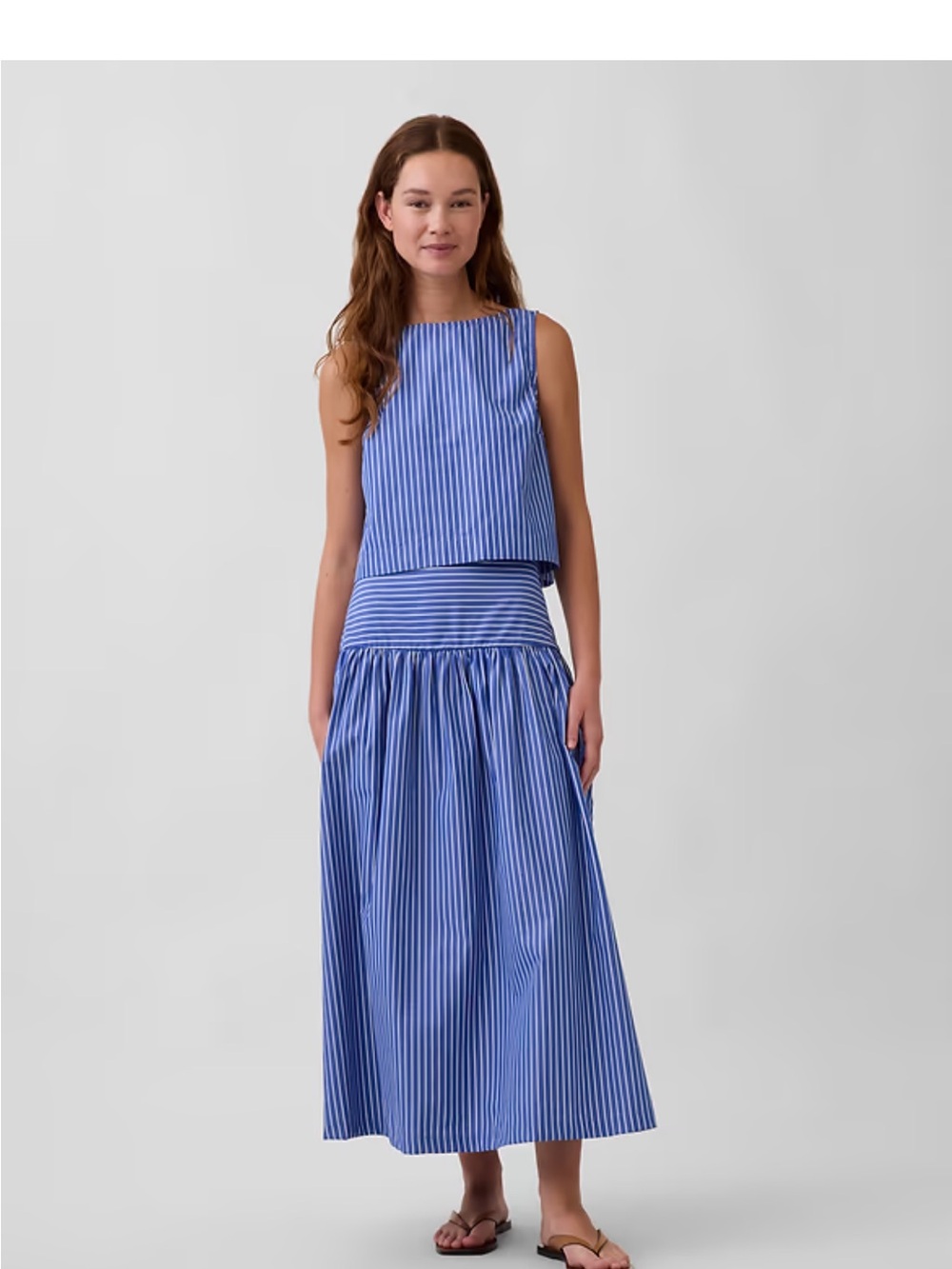 GAP Dropped Waist Blue and White Striped Maxi Skirt Petite Small